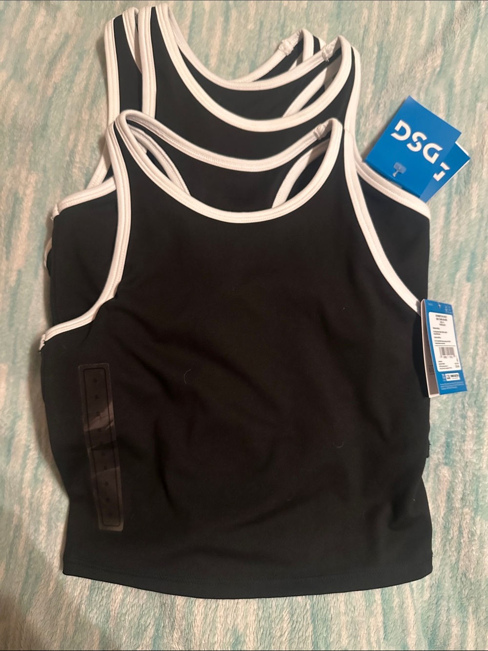 Black Racerback Tank Top with White Trim with built in bra. 3 tanks girls small